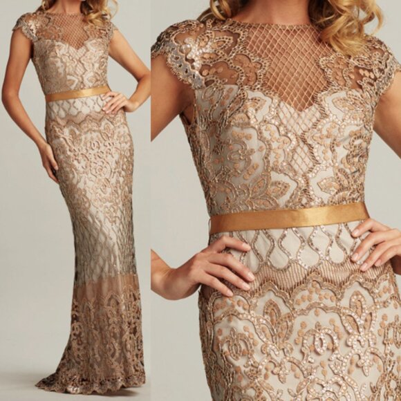 NWT TADASHI SHOJI Miranda Sequin Embroidered Gown Dress size 2 Copper  Shadow - greenwatershopping.com